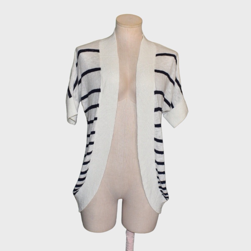 LOFT‎ Striped Cotton Open Front Short Sleeve Cardigan